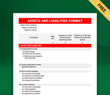 Download Free Assets and Liabilities Format in Excel