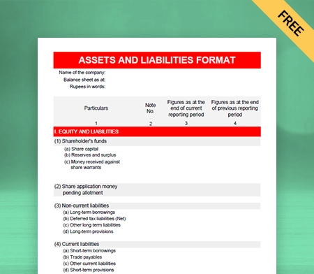 Download Free Assets and Liabilities Format in Sheets
