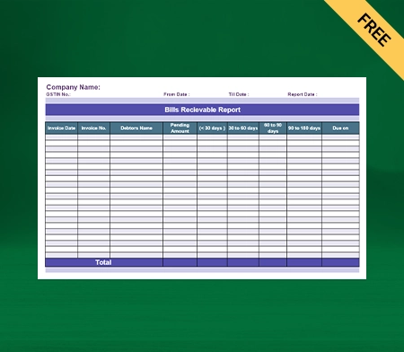 Download Free Bills Receivable book Format in Excel