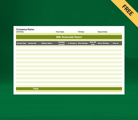 Download Professional Bills Receivable book Format in Excel