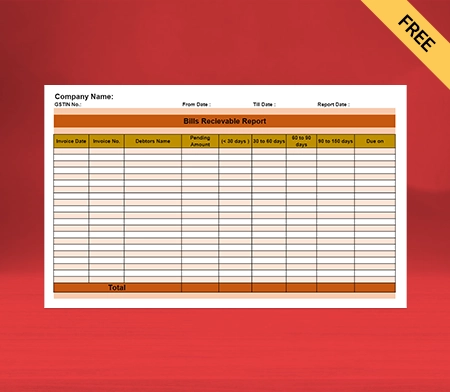 Download Customizable Bills Receivable book Format in PDF