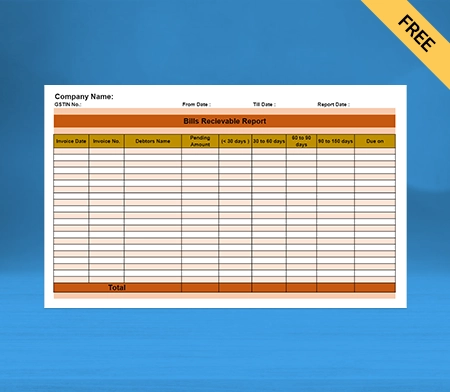 Download Customizable Bills Receivable book Format in Word