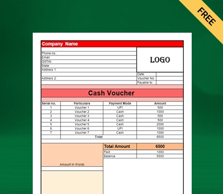 Download Free Customizable Cash Voucher Format In Excel
