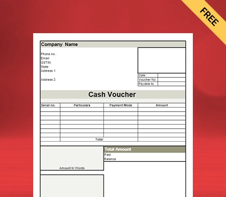 Download Free Professional Cash Voucher Format PDF