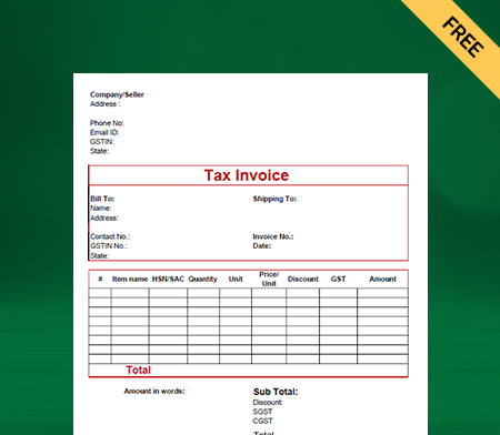 Download Free Cloth Bill Format In Excel