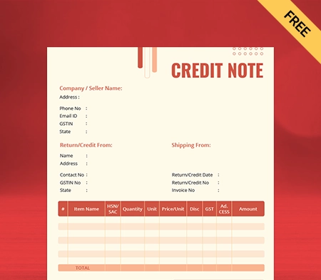 Download Credit note Pdf Format by Vyapar