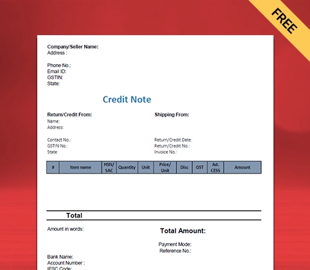 Download Credit Note Format in PDF