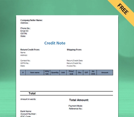 Download Professional Credit Note Format in Google Sheets
