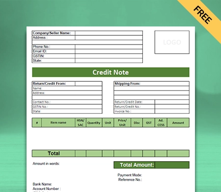Download Professional Credit Note Format in Google Sheets