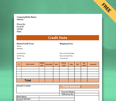Download Credit Note Format in Google Sheets