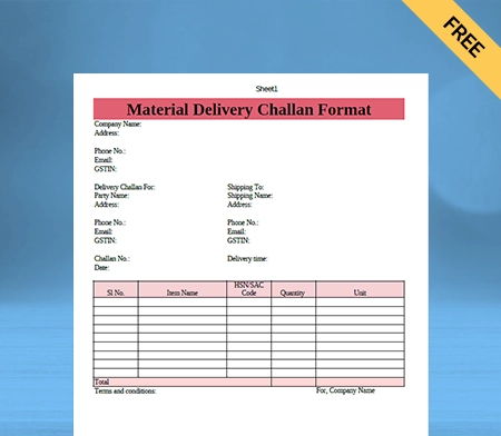 Download Free Material Delivery Challan Format In Google Docs