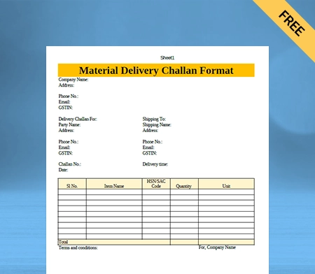 Download Free Professional Material Delivery Challan Format In Google Docs