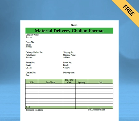 Download Free Customizable Material Delivery Challan Format In Google Docs