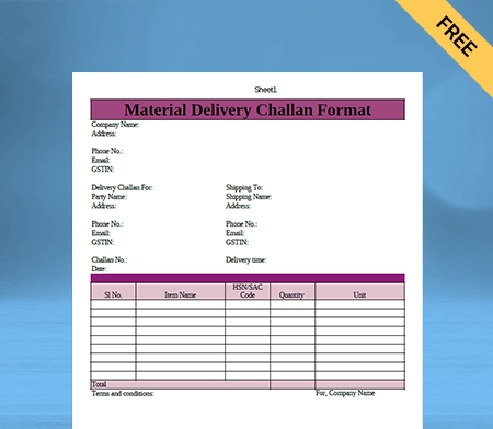 Download New Material Delivery Challan Format In Google Docs