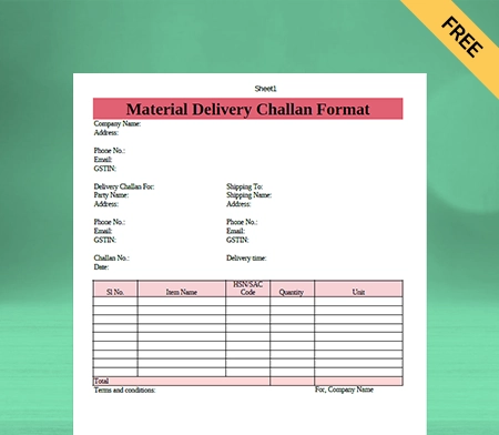Download Free Material Delivery Challan Format In Google Sheets