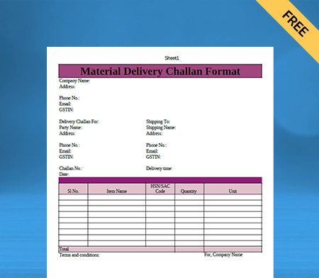 Download New Material Delivery Challan Format In Word