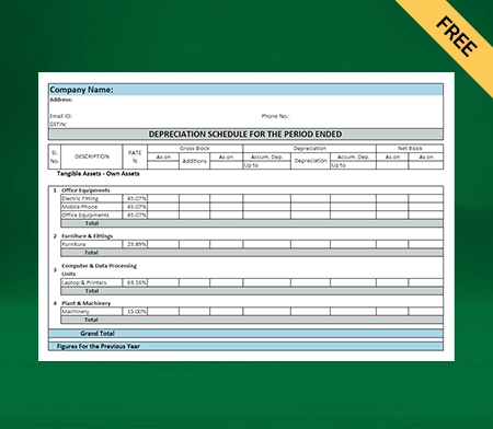 Download Customizable Depreciation Account Format in Excel