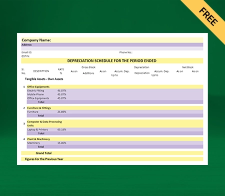 Download Professional Depreciation Account Format in Excel