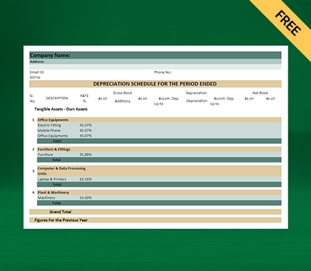 Download Unique Depreciation Account Format in Excel
