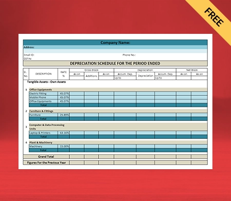 Download Free Depreciation Account Format in PDF