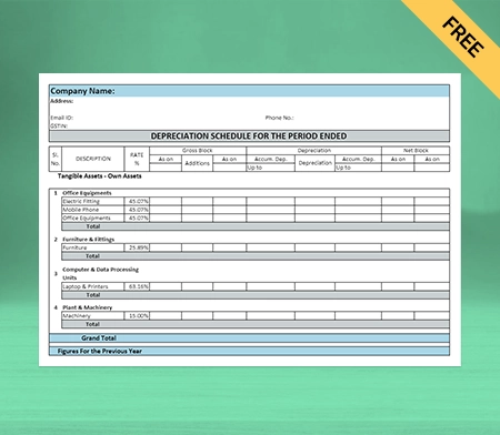 Download Professional Depreciation Account Format in Sheets