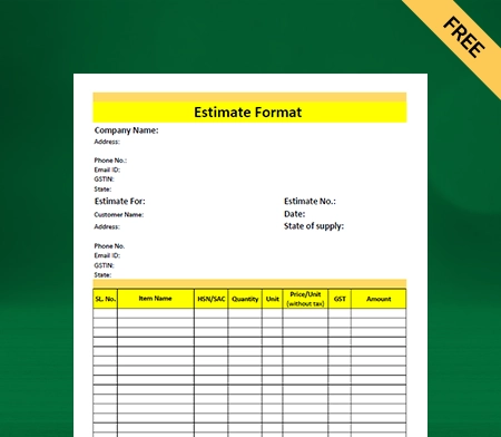 Download Customizable Estimate Format in Excel