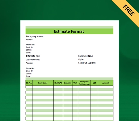 Download Free Estimate Format in Excel