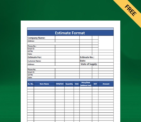 Download Unique Estimate Format in Excel