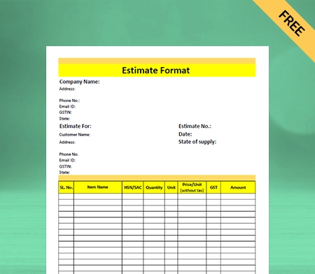 Download  Customizable Estimate Format in Sheets