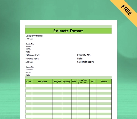 Download Free Estimate Format in Sheets