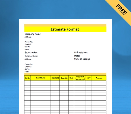 Download  Customizable Estimate Format in Word