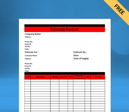 Download Professional Estimate Format in Word