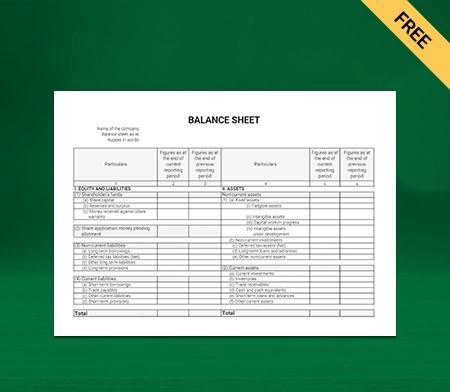 Balance Sheet Format in Horizontal