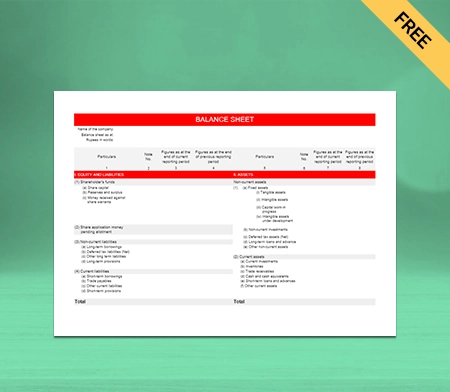 Customised Free Horizontal Balance Sheet Format
