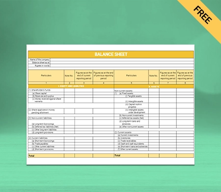 Horizontal Free Balance Sheet Format