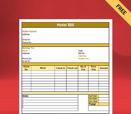 Download Free Professional Customizable Hotel Bill Format In PDF