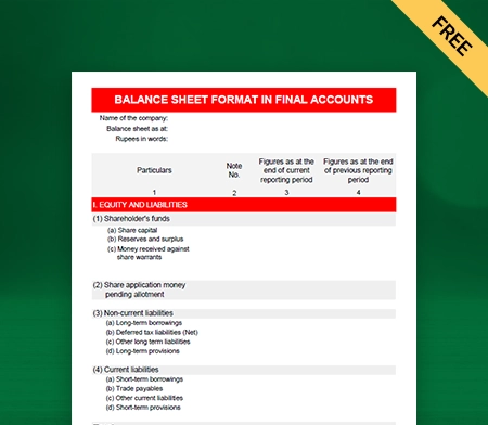 Download Free Balance Sheet Format in Final Accounts in Excel