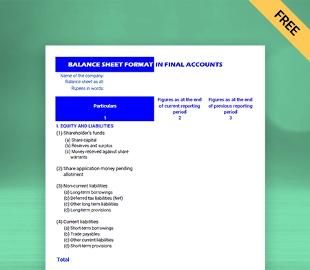 Download Balance Sheet Format in Final Accounts in Sheets