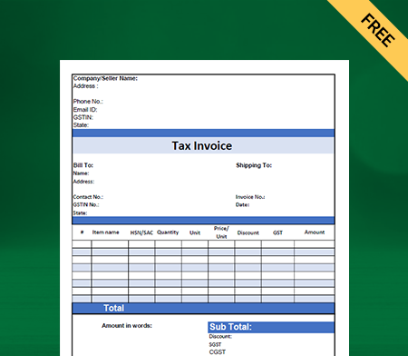 Download Unique Bhojnalaya Bill Format in Excel