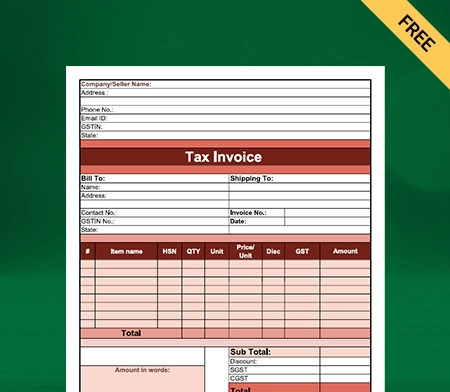 Download Free Grocery Bill Format in Excel