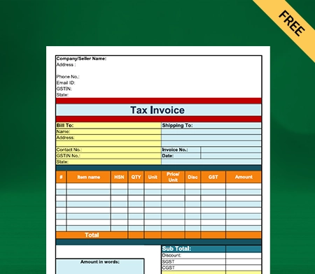 Download Free Professional Grocery Bill Format in Excel