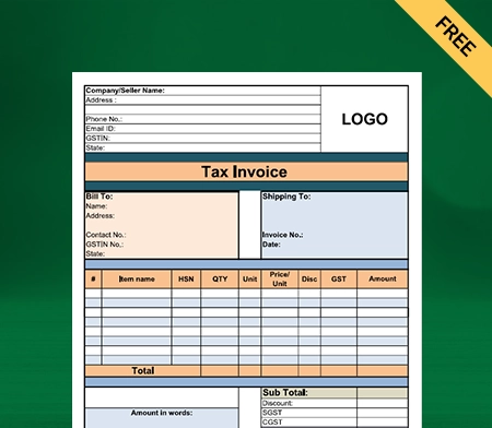 Download Unique Grocery Bill Format in Excel