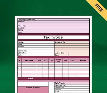 Download Free Professional Vegetable Bill Format in Excel