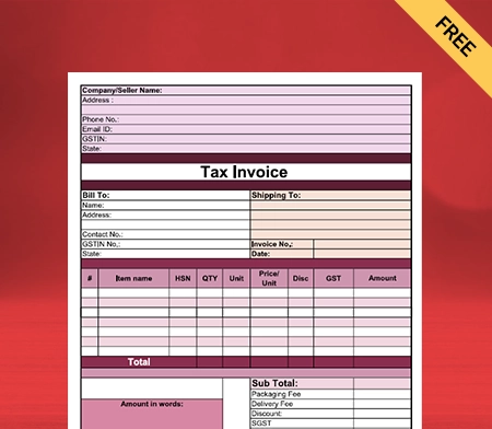Download Free Professional Vegetable Bill Format in PDF