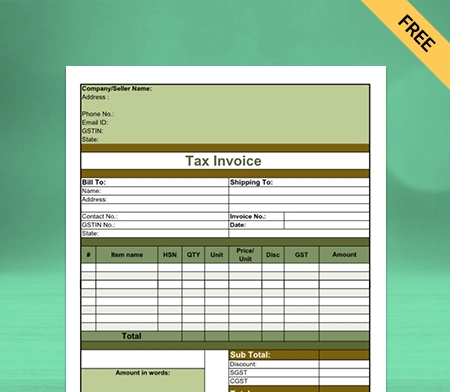 Download Professional Kirana Store Bill Format in Sheets