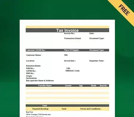 Download Free Professional Bus Ticket Format In Excel