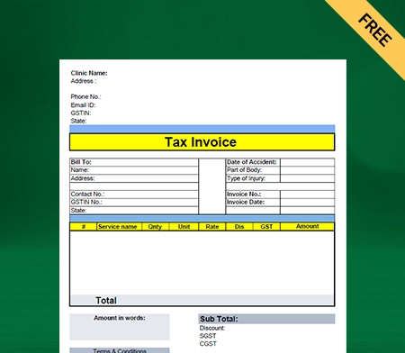 Download Free Customizable Physiotherapy Bill Format In Excel