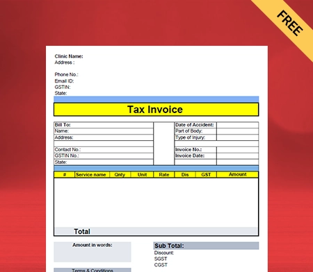 Download Free Customizable Physiotherapy Bill Format In PDF