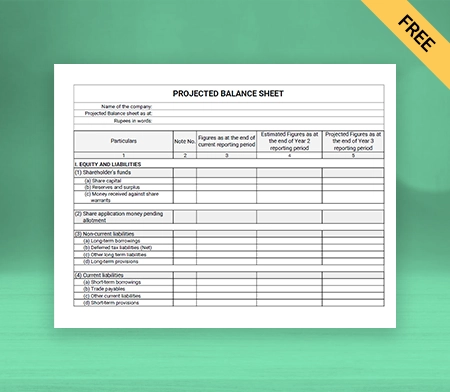 Generate free simplied Projected Balance Sheet Format