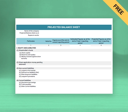 Customised Free Projected Balance Sheet Format